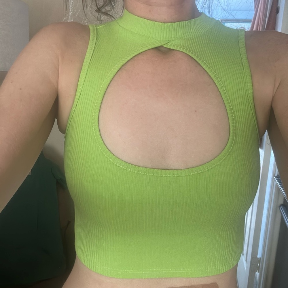 Sorella Lime Green Crop Tank Top with Cut Out Design size extra small